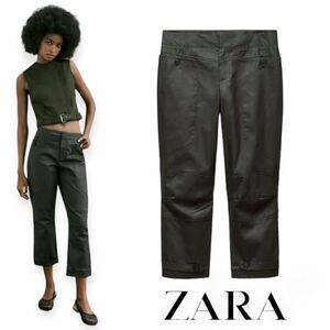 ZARA | Dark Khaki | WAXED CAPRI PANTS